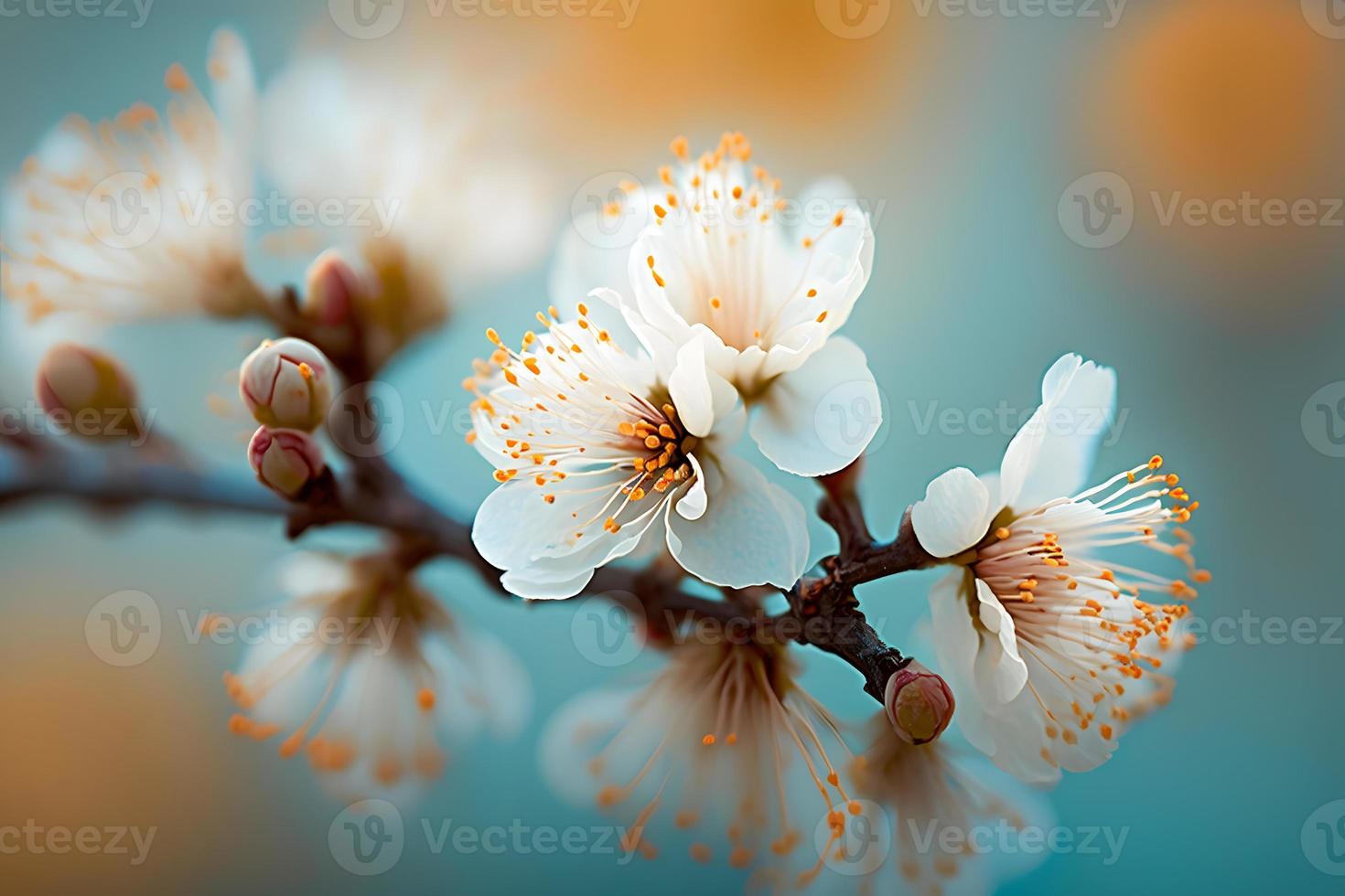 Photos magnifique floral printemps abstrait Contexte de la nature. branches de épanouissement abricot macro avec doux concentrer sur doux lumière bleu ciel Contexte