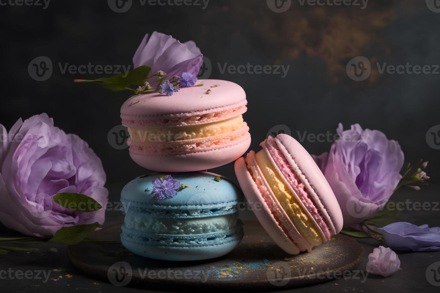 sucré et magnifique macarons de fleur saveur. fleur saveur dessert nourriture la photographie photo