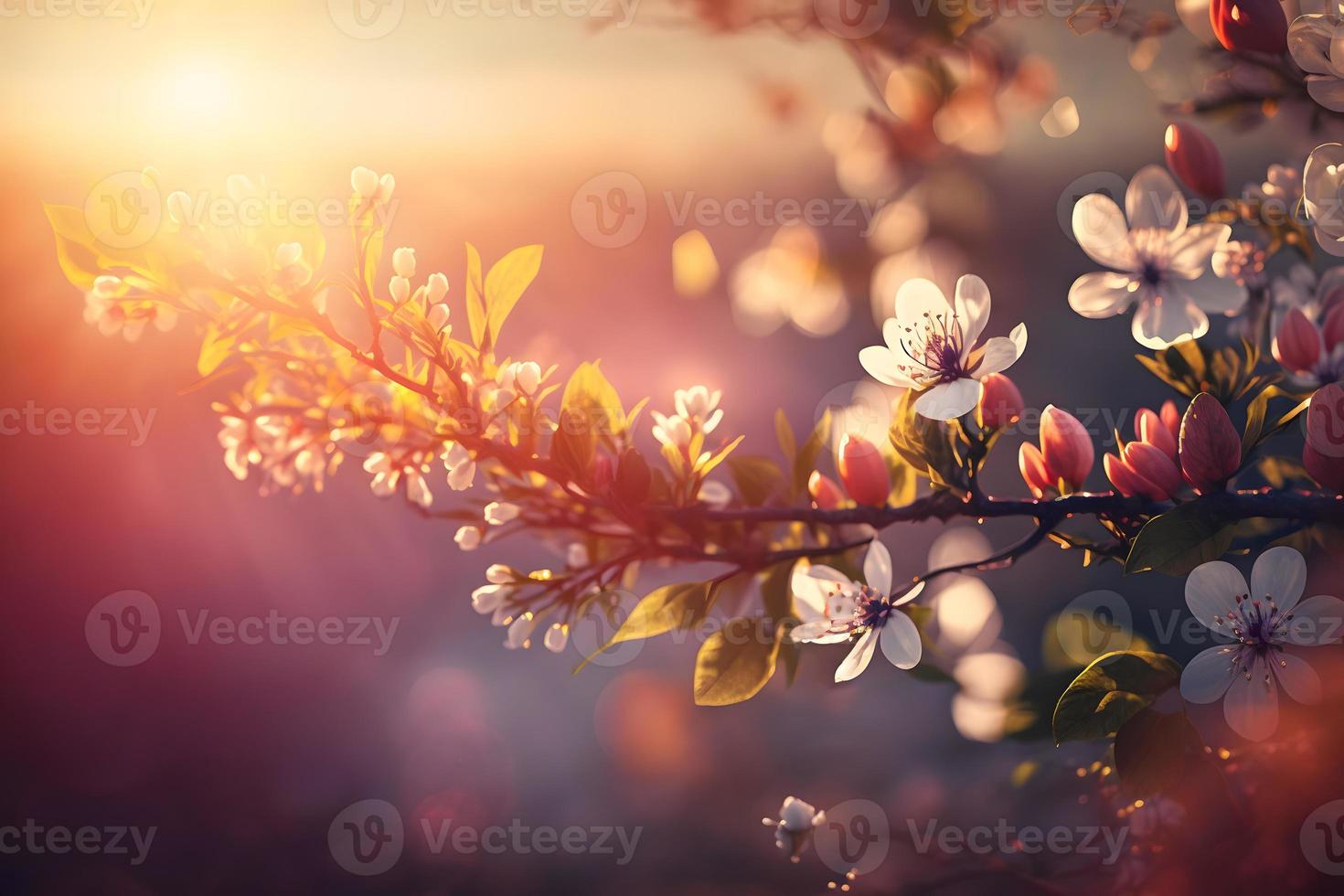 printemps fleur Contexte. la nature scène avec épanouissement arbre et Soleil éclater. printemps fleurs. magnifique verger la photographie photo