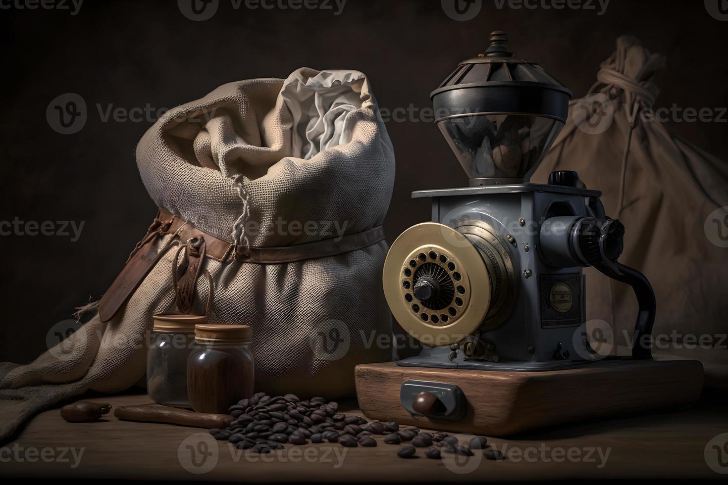 arabe café des haricots dans sac et broyeur avec sol café boisson la photographie photo