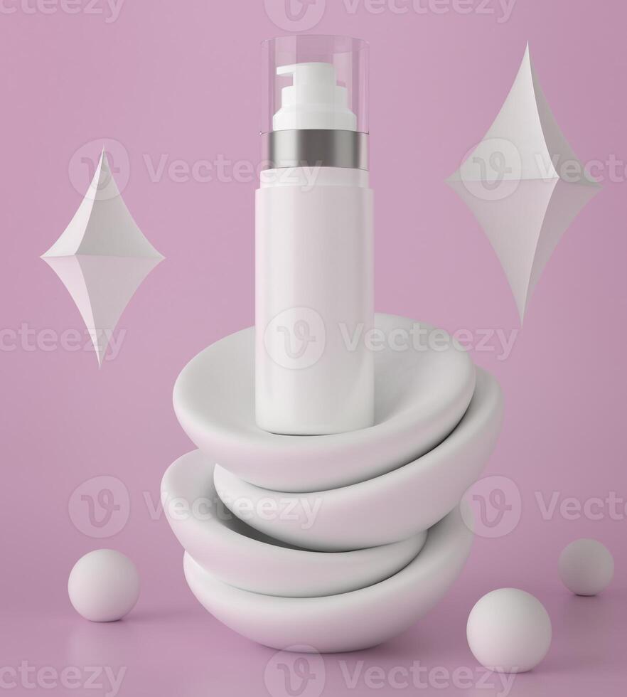 une moquer en haut de réaliste Vide cosmétique tube isolé sur brillant rose arrière-plan, 3d le rendu , 3d illustration photo