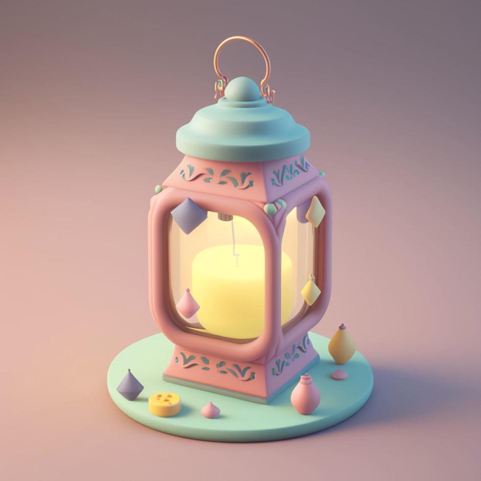 minuscule mignonne isométrique ramdan lanterne émoji, doux pastel couleurs, 3d icône. photo