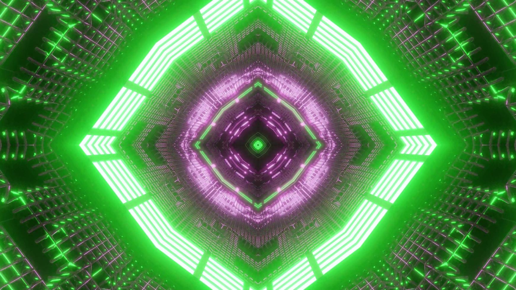 Illustration de conception kaléidoscope 3d vert et violet pour le fond ou la texture photo