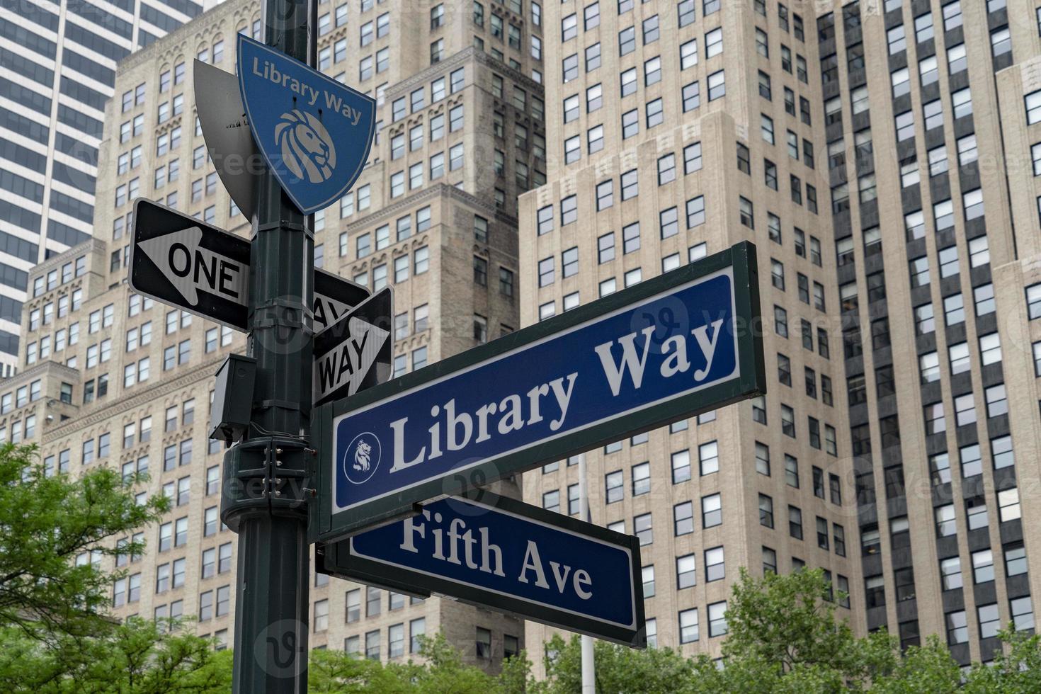 cinquième avenue signe new york bibliothèque façon rue photo