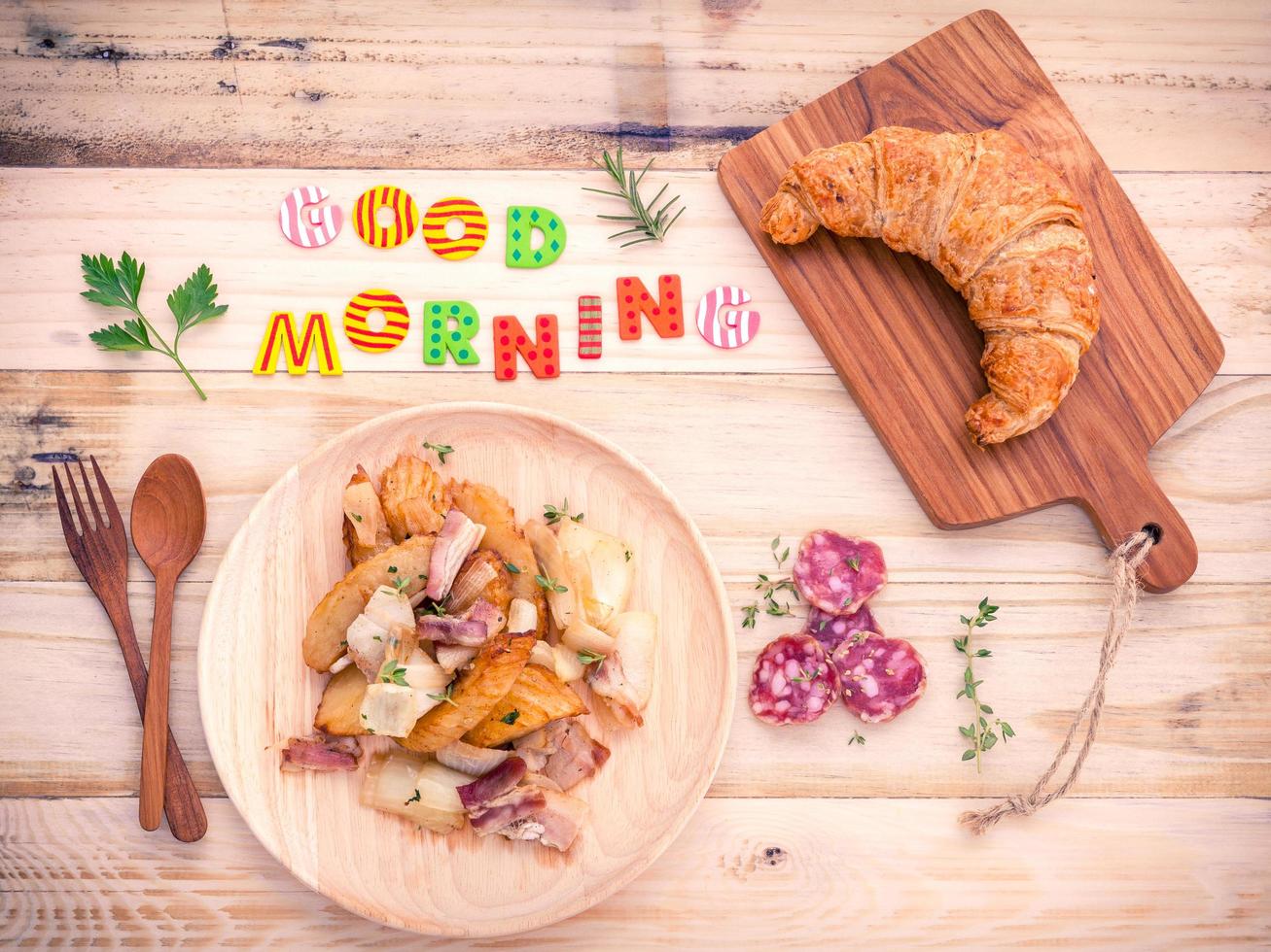 vue de dessus du petit déjeuner photo