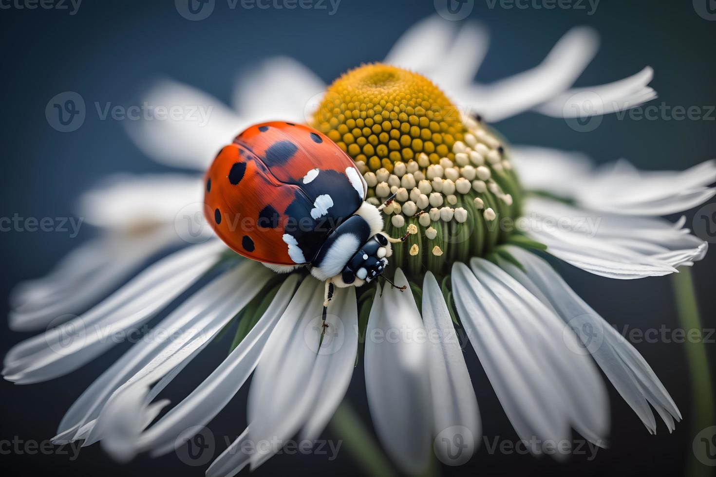 photo rouge coccinelle sur camomille fleur, coccinelle rampe sur tige de plante dans printemps dans jardin dans été, la photographie