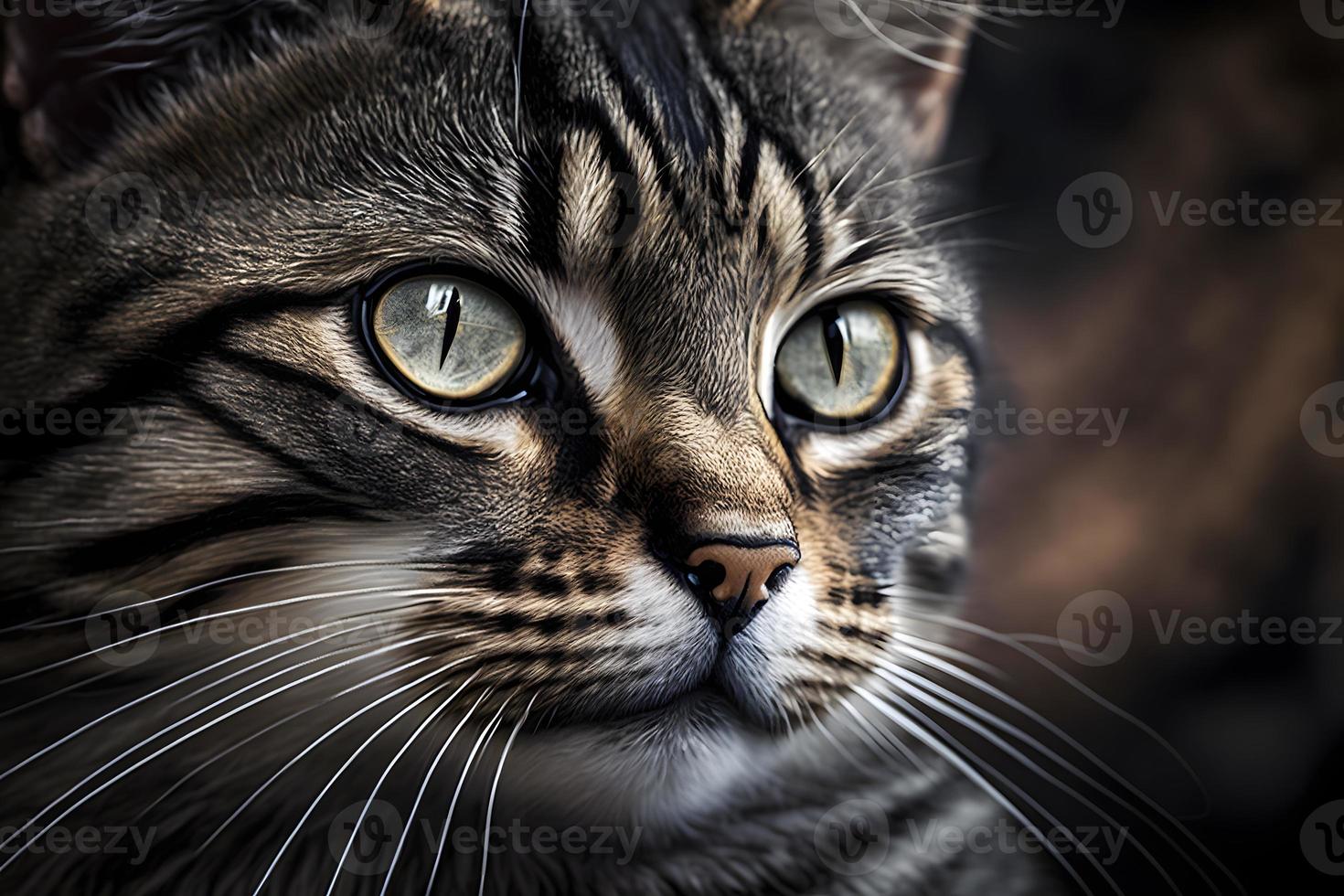 portrait de une magnifique gris rayé chat proche en haut la photographie photo