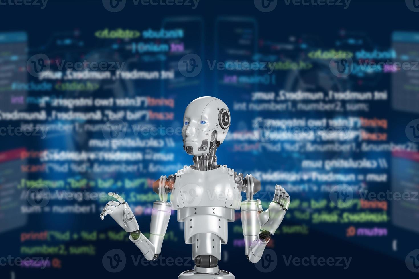 robot programmeur cette les usages artificiel intelligence dans Les données En traitement programmation numérique La technologie avec une grand base de données Logiciel développement et codage La technologie avec html, php et javascript. photo