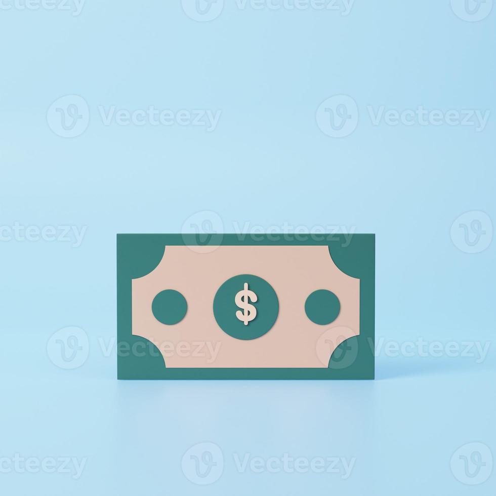 billet de banque dollar vert espèces. argent économie, échange, la finance et budget concept. 3d le rendu icône. dessin animé minimal style. photo