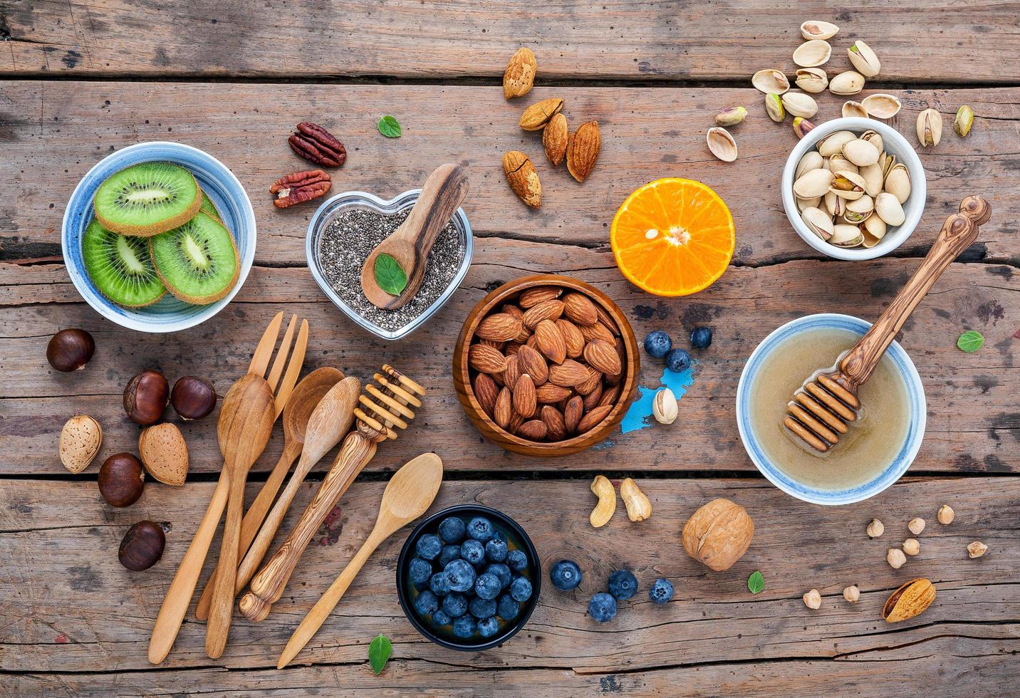 vue de dessus de petit déjeuner sain frais photo