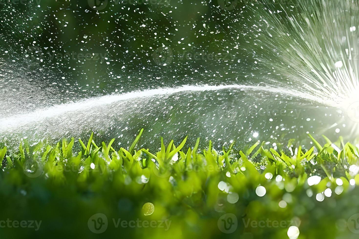 l'eau éclaboussure vaporisateur à le herbe ou jardin champ pourrait être de tuyau ou jardin arroseur. arrosage le plante. photo