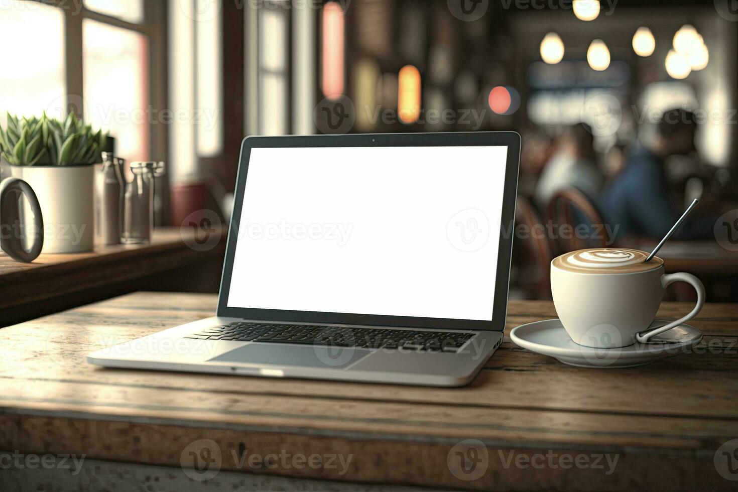 Créatif blanc écran maquette de une portable sur le bureau. vide ordinateur conception photo