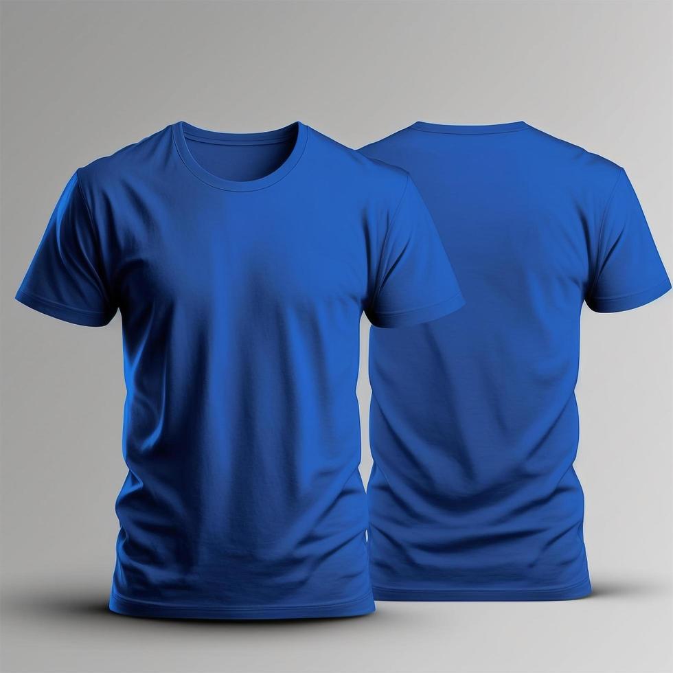 maquette de une Vide Royal bleu T-shirt de face et retour isolé sur blanc Contexte. photo