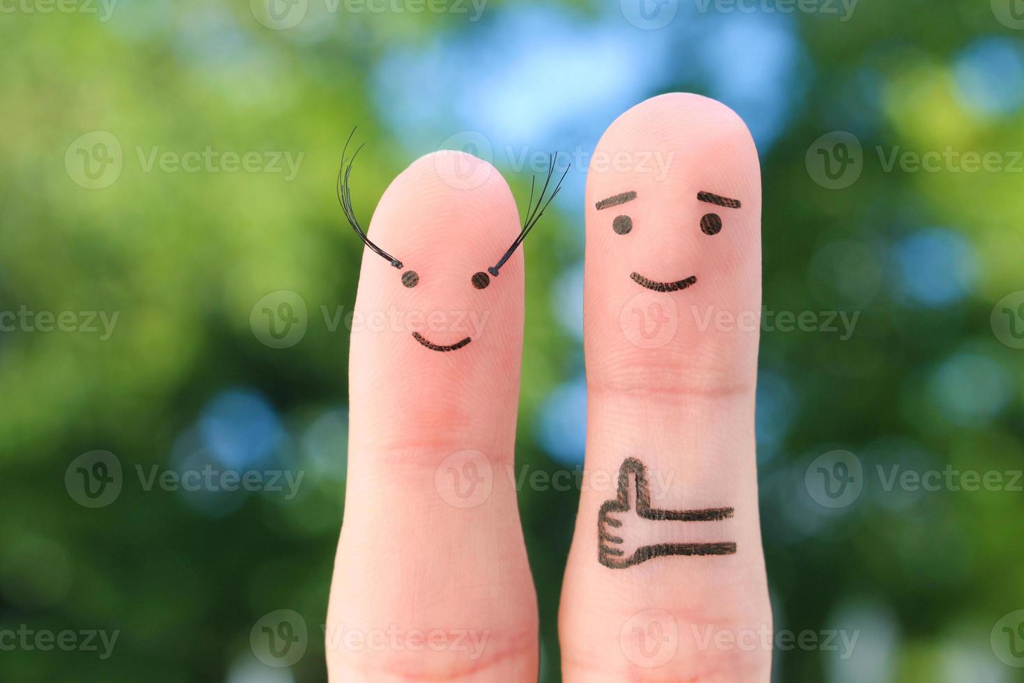 les doigts art de content couple. homme aime aux femmes longue cils . photo