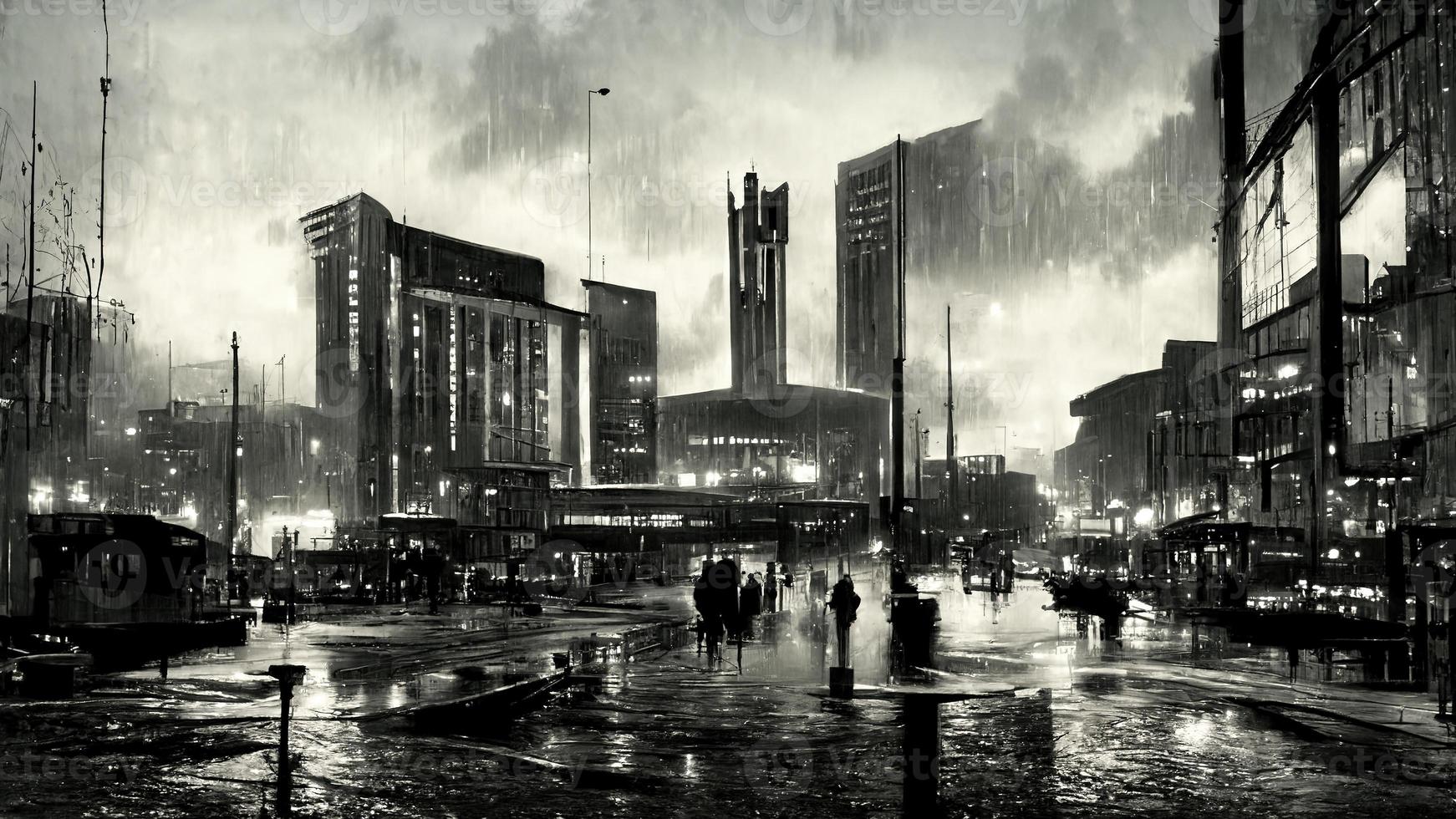 noir et blanc Urbain soir paysage pendant le pluie photo