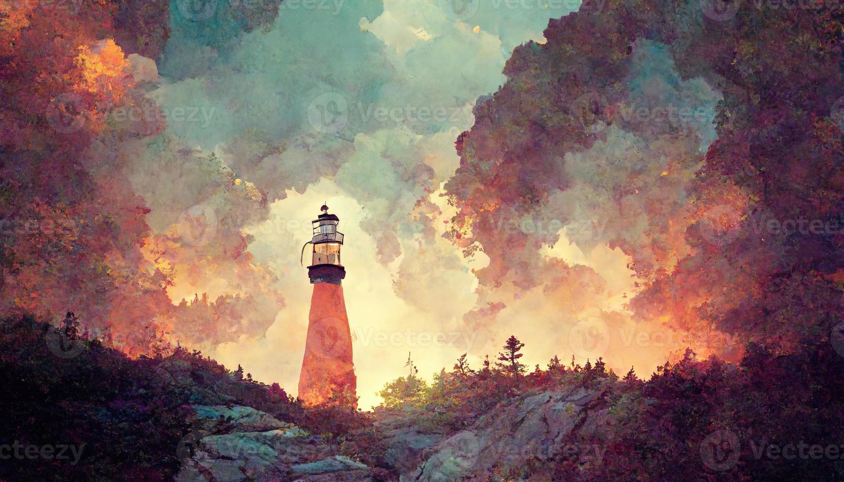 phare contre une magnifique ciel avec des nuages illustration conception photo