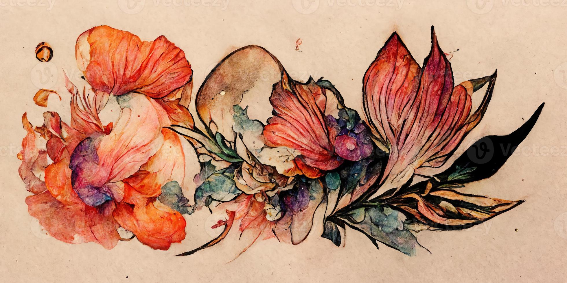 tatouage conception aquarelle fleurs illustration conception photo