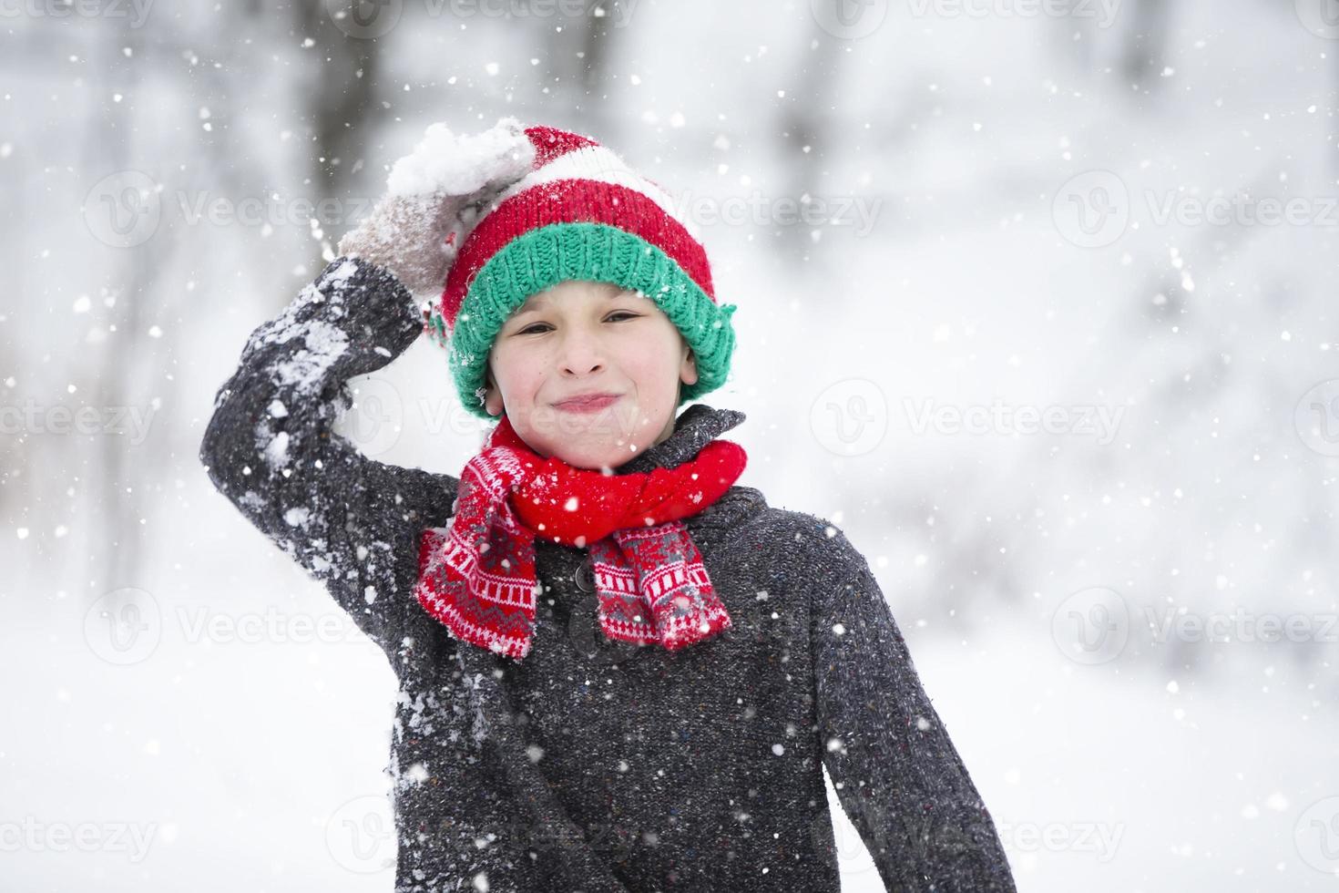 enfant dans l'hiver. une content garçon dans brillant vêtements pièces dans  le neige. 23407509 Photo de stock chez Vecteezy