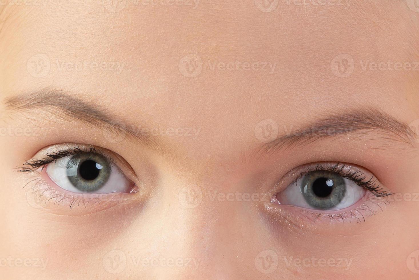 fermer de de bébé bleu yeux. Humain œil avec les sourcils. photo