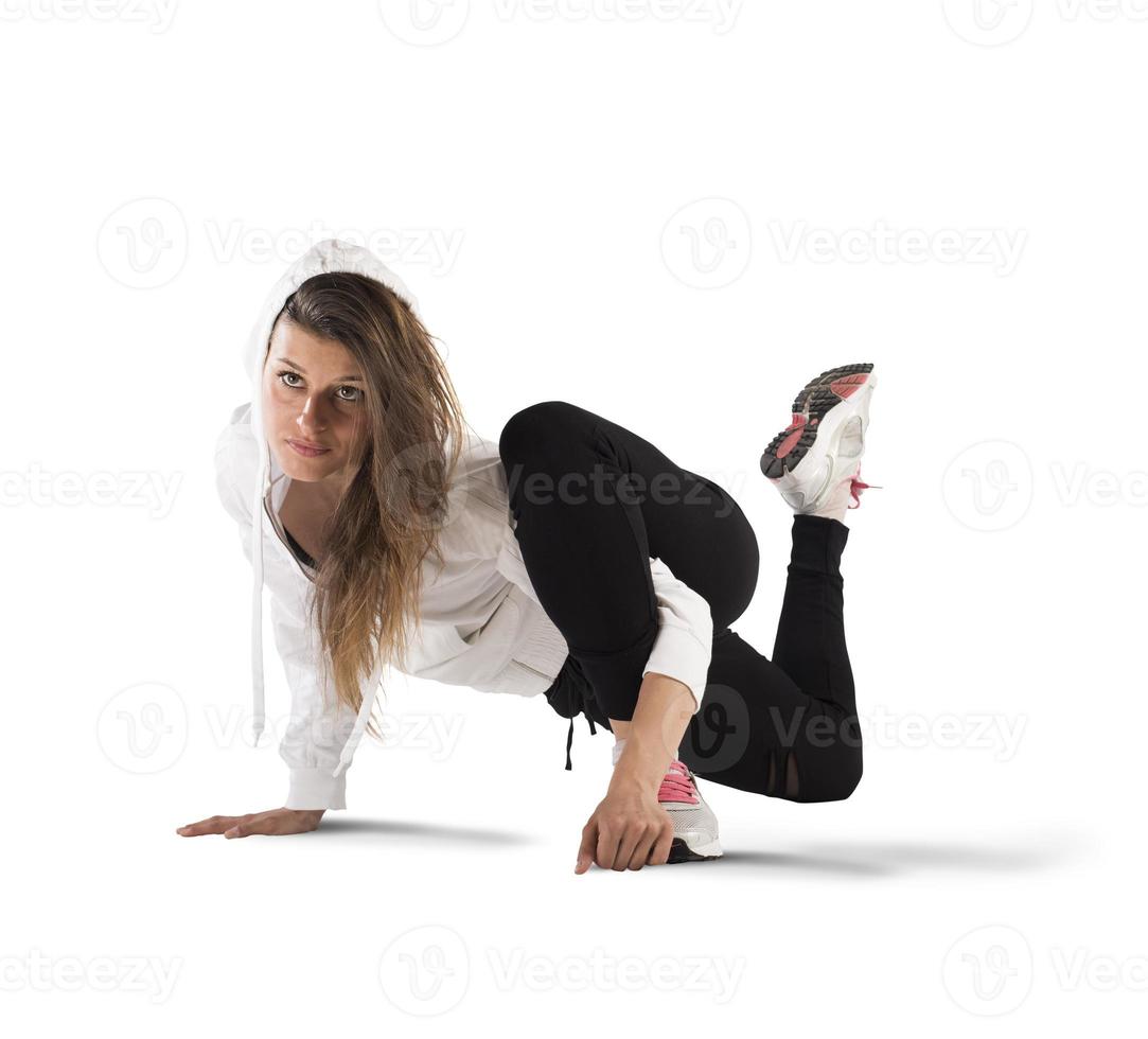 breakdance fille sur blanc Contexte photo