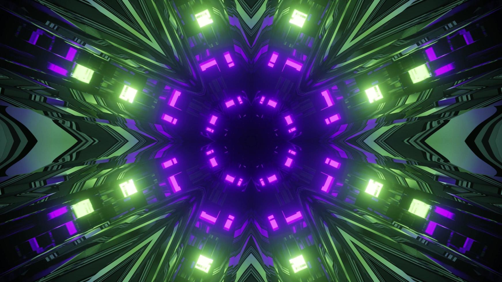 néons brillants reflétés dans l'illustration 3d de tunnel géométrique photo