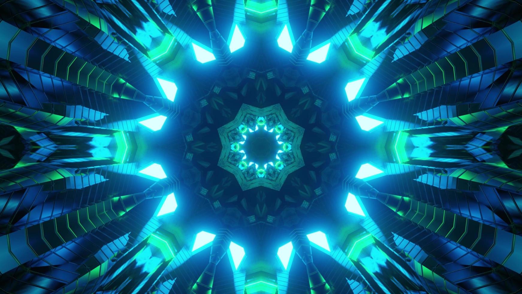 Illustration 3D de motif floral abstrait avec éclairage bleu néon photo