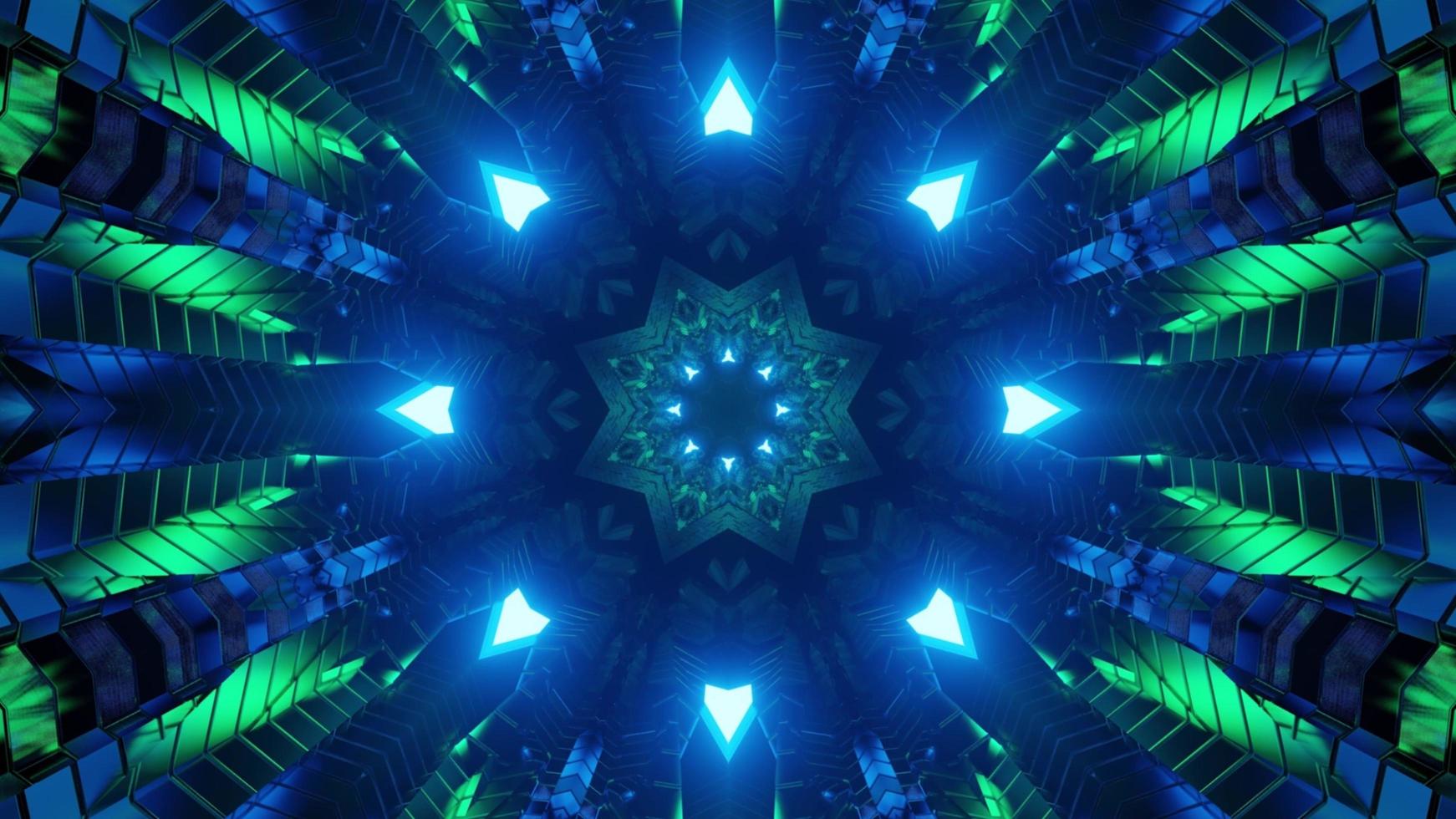 Illustration 3D d'ornements géométriques abstraits avec éclairage bleu et vert photo