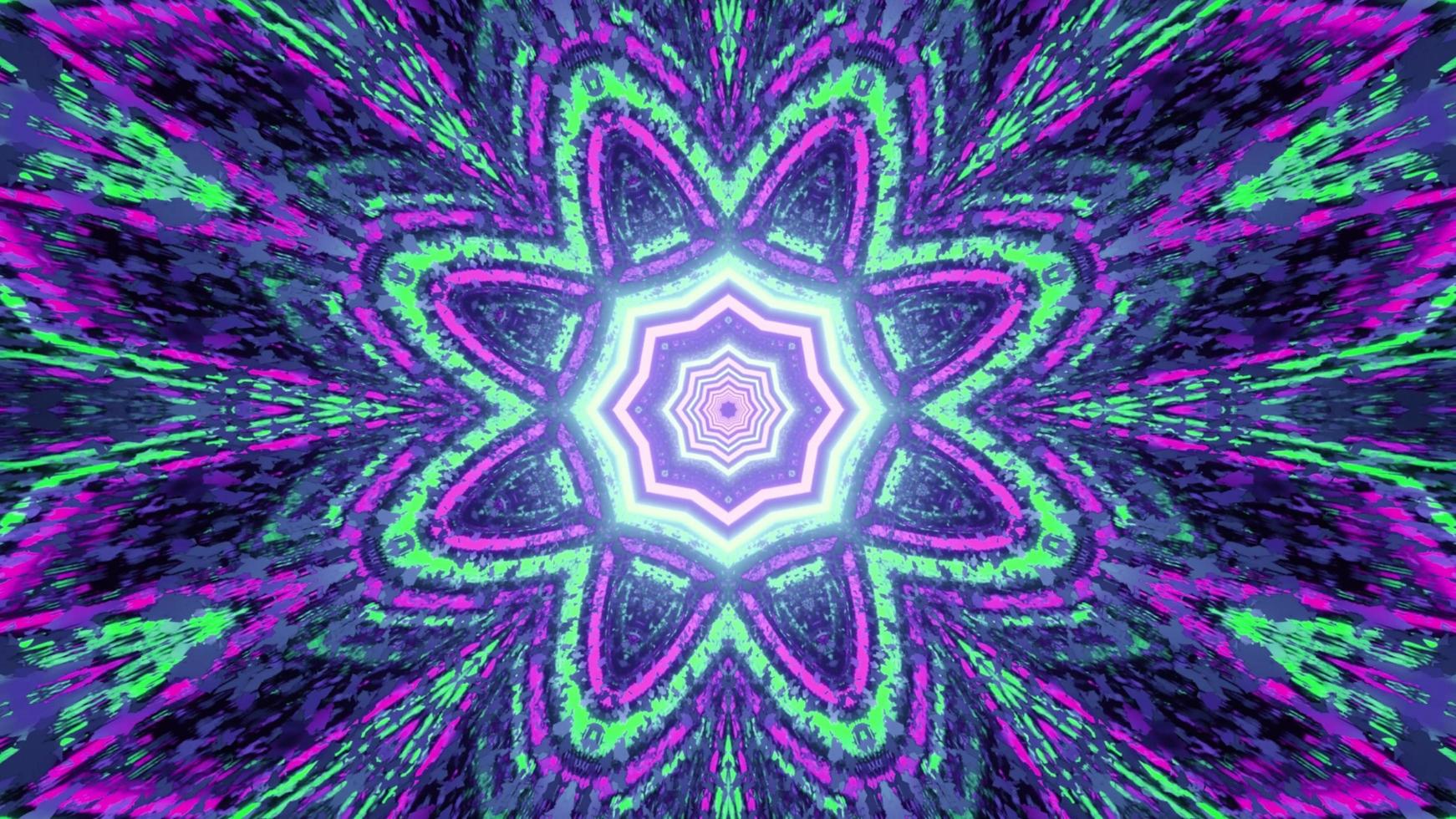 illustration 3d de néon de fleur géométrique verte et violette photo