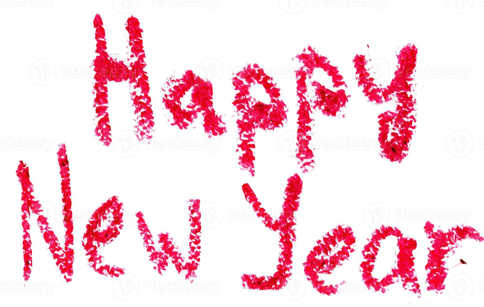 content Nouveau année est écrit avec rouge à lèvres. isolé sur blanc photo