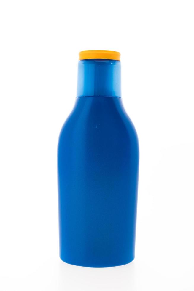 bouteille cosmétique bleue vierge photo