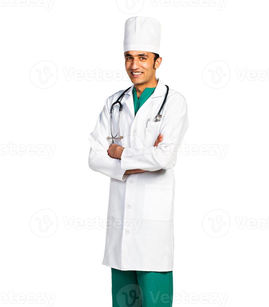 portrait de médecin arabe nationalité sur blanc photo