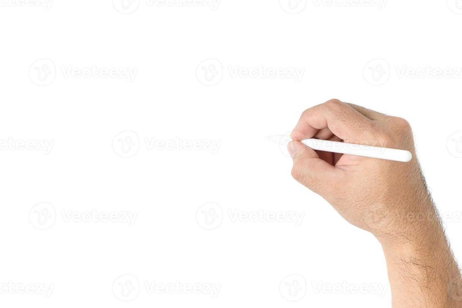 homme main est prêt pour dessin stylo comprimés isolé sur blanc arrière-plan, photo