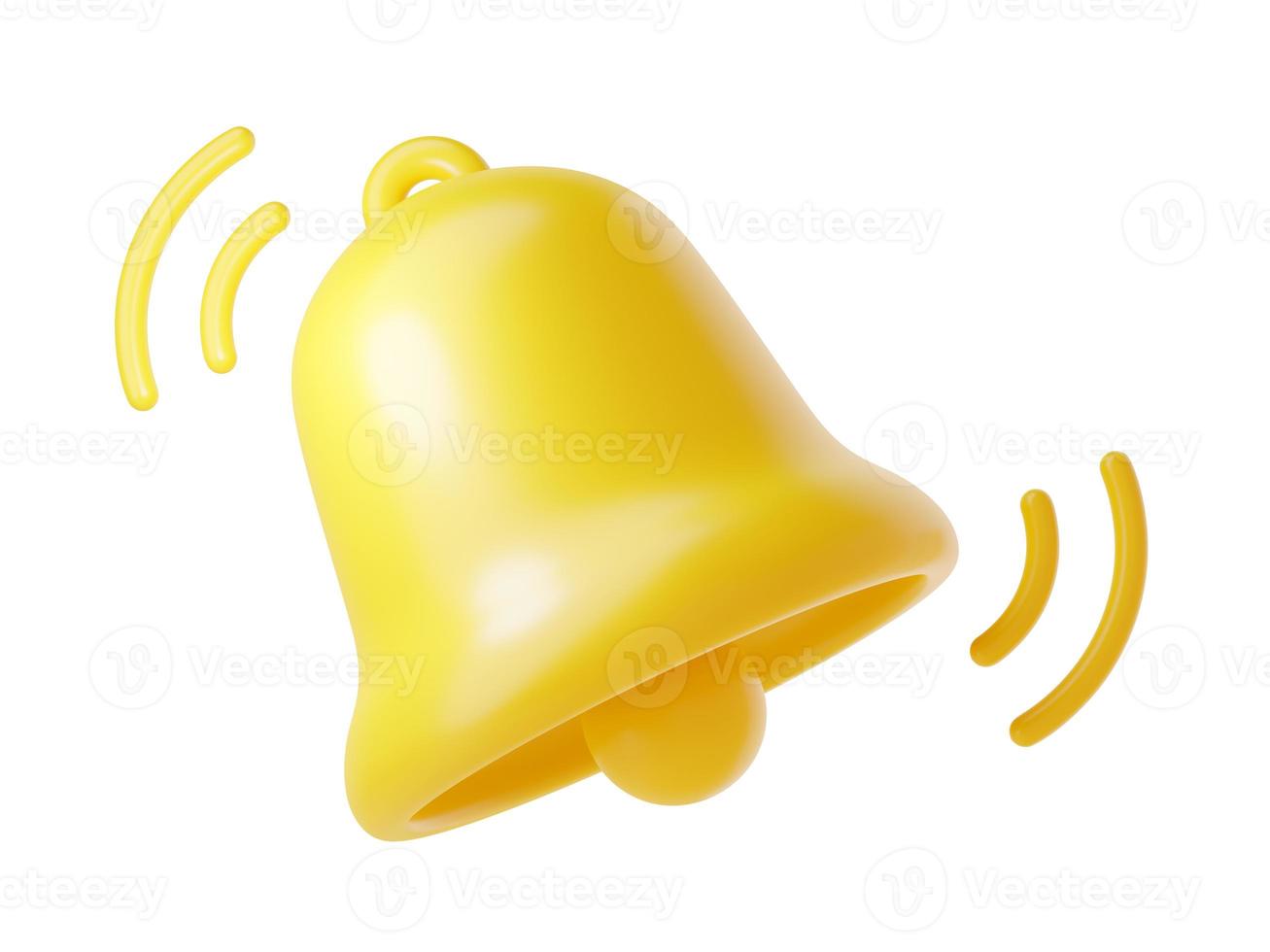 notification cloche icône 3d rendre - mignonne dessin animé illustration de Facile Jaune cloche pour rappel ou remarquer concept. photo