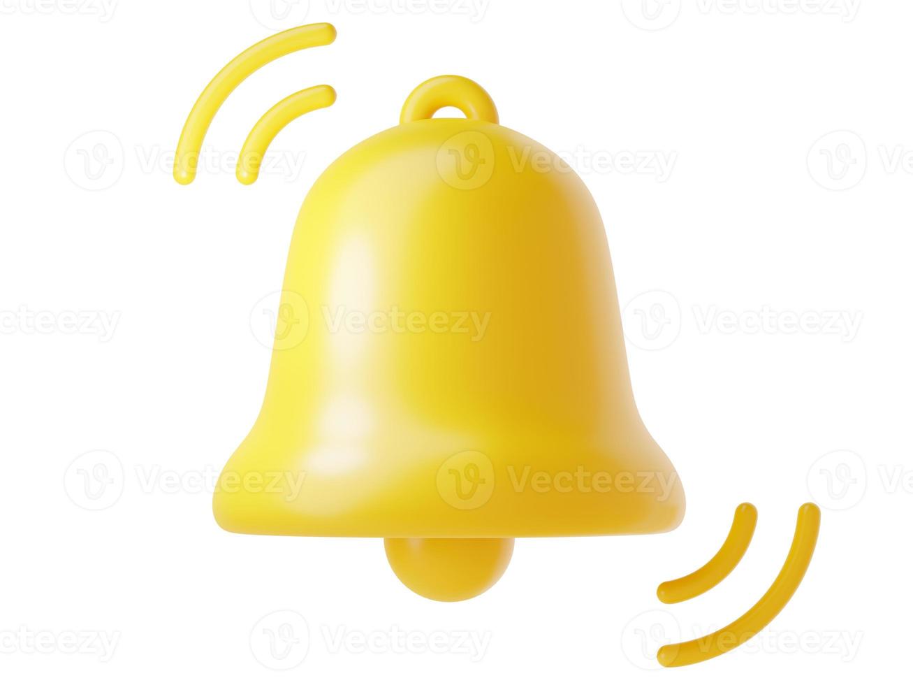 notification cloche icône 3d rendre - mignonne dessin animé illustration de Facile Jaune cloche pour rappel ou remarquer concept. photo