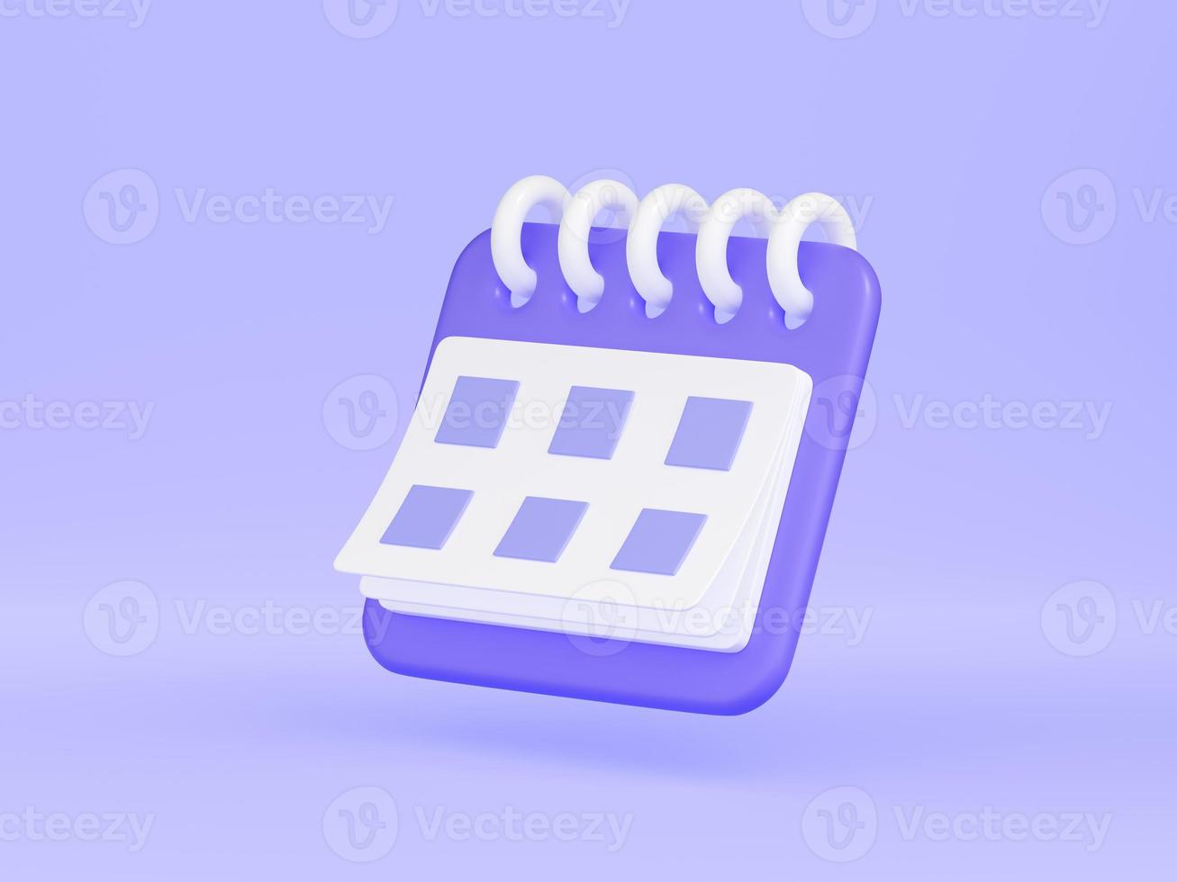 calendrier avec Date 3d rendre illustration. violet flottant organisateur avec anneaux et la semaine doublé en haut. photo