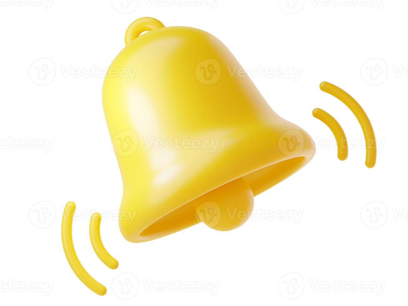 notification cloche icône 3d rendre - mignonne dessin animé illustration de Facile Jaune cloche pour rappel ou remarquer concept. photo