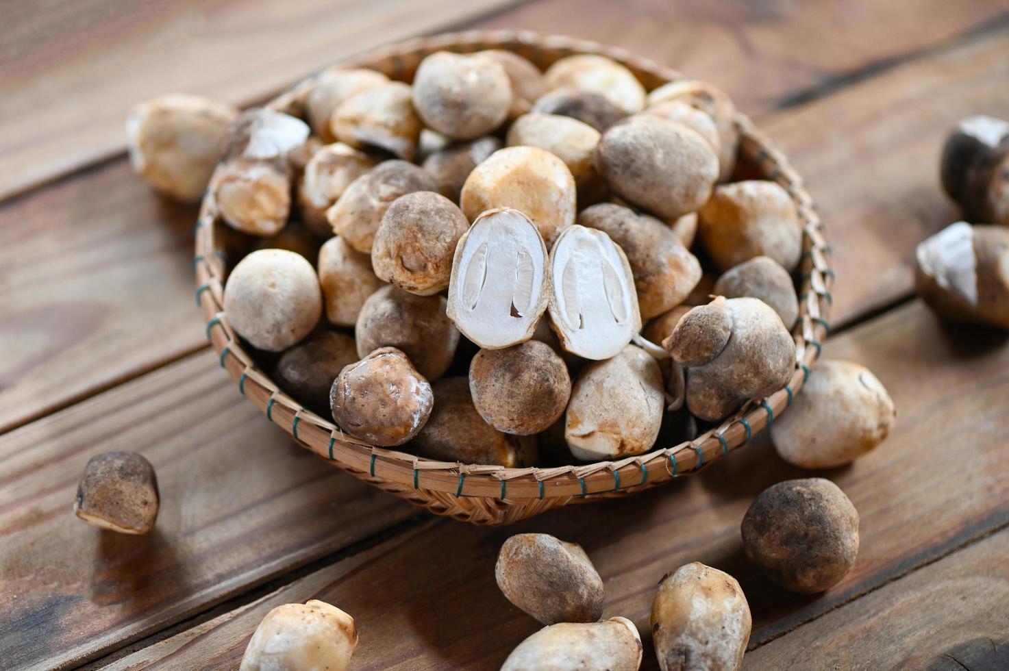 paille champignons sur panier, Frais champignons tranche pour cuisine nourriture photo