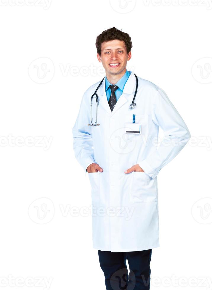 portrait de le médecin sur une blanc Contexte photo