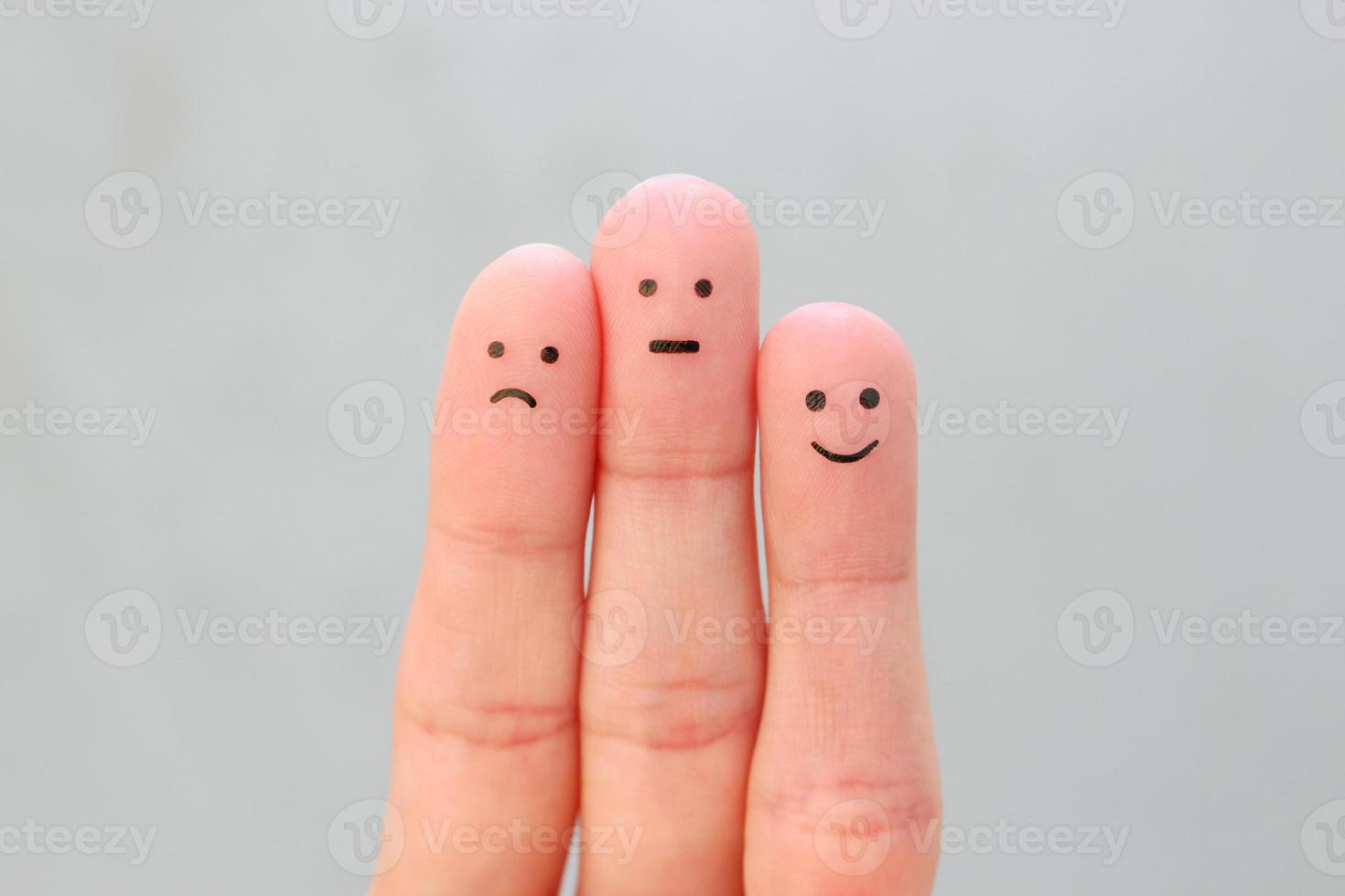 les doigts art de personnes. concept de positif et négatif émotions. photo