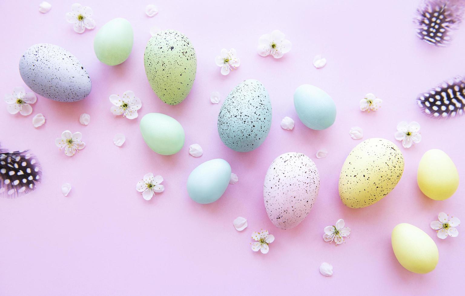 oeufs de pâques colorés avec des fleurs de printemps photo