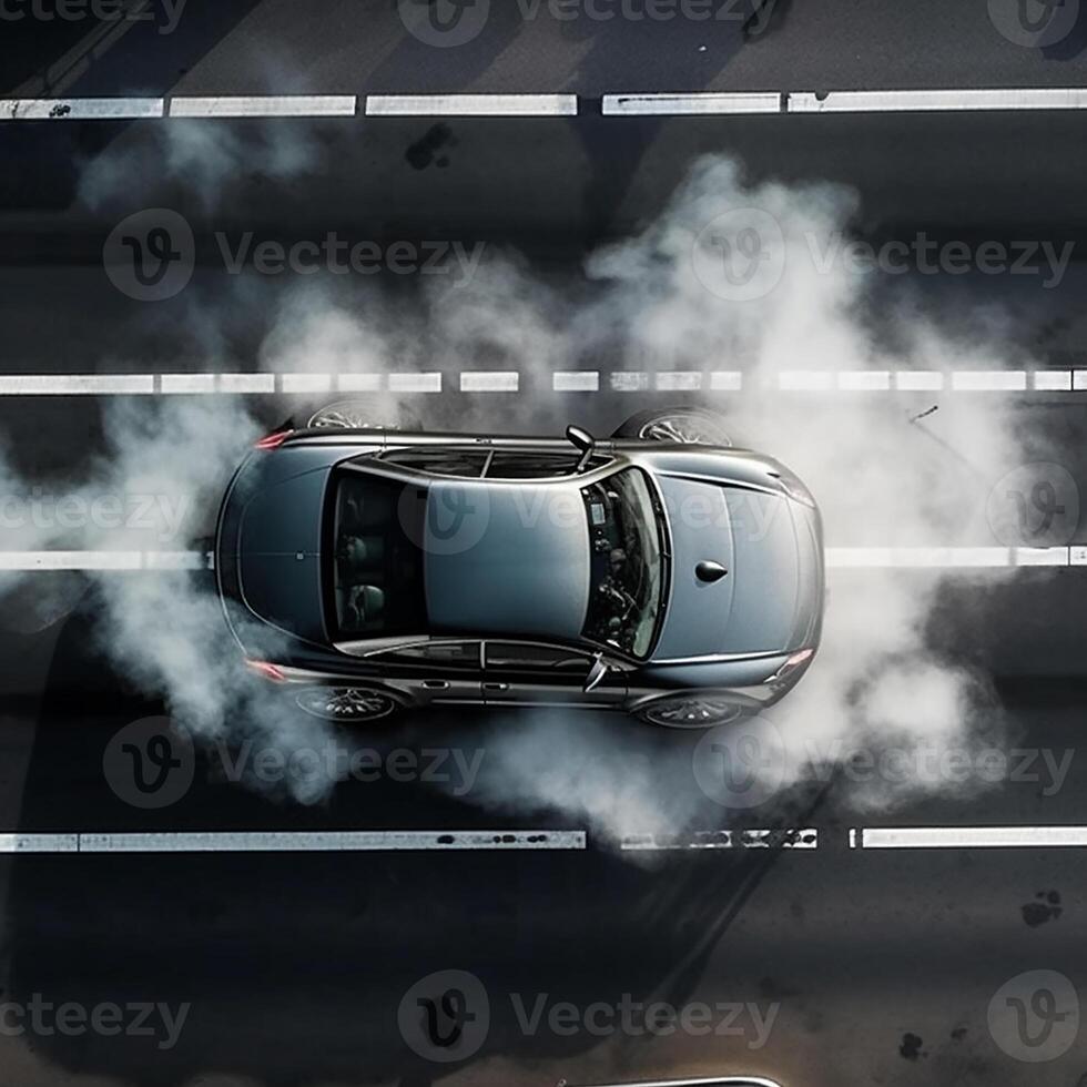 le échappement tuyau de le voiture cette émet carbone dioxyde comme une la source de air pollution. génératif ai photo