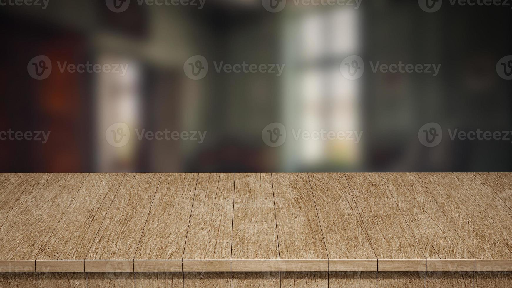 réaliste bois table Haut de face vue 3d rendre avec une flou Contexte photo