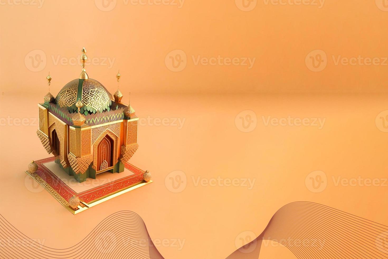 Ramadan kareem 3d mosquée et lampe image pour social médias bannière conception photo