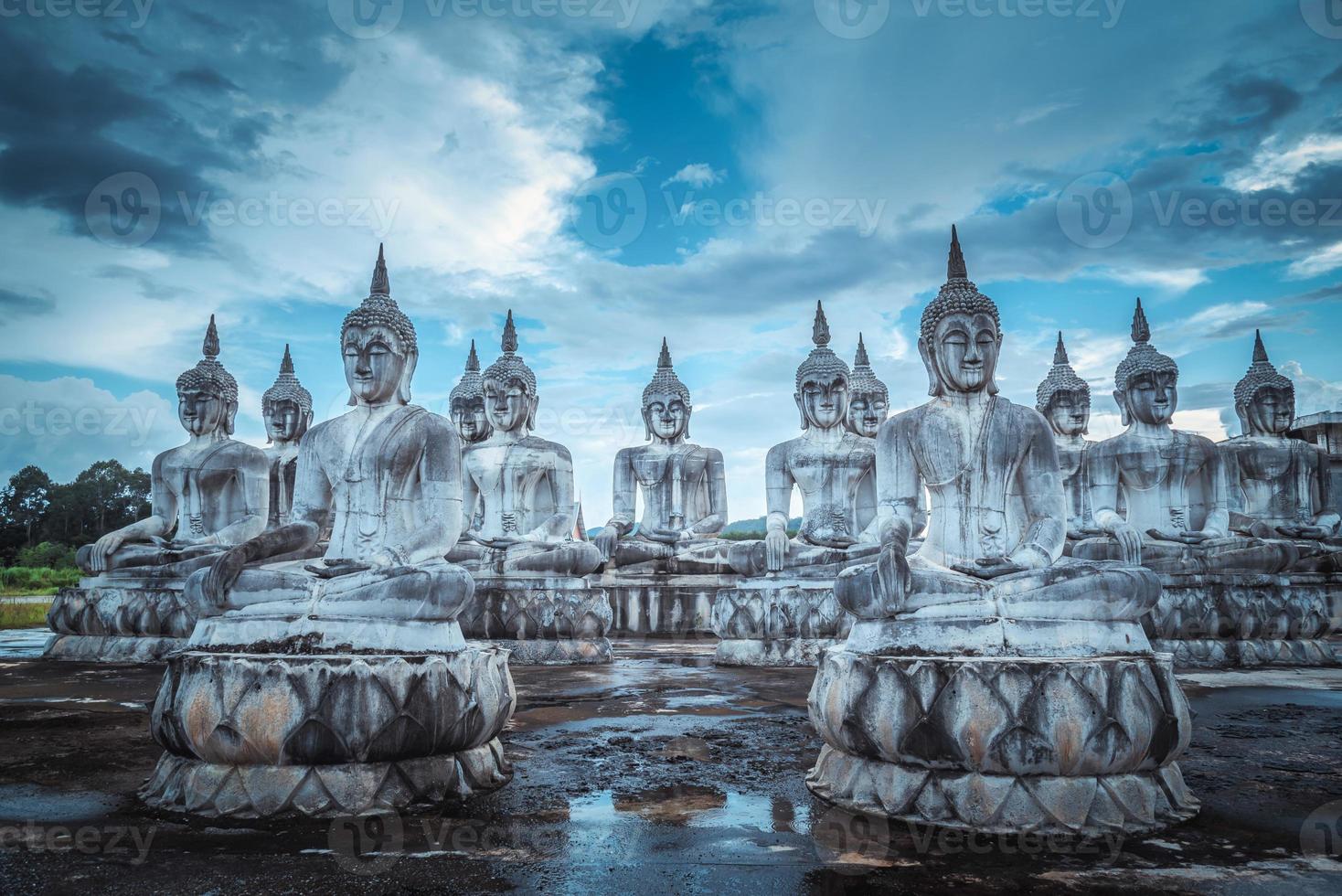 beaucoup statue Bouddha image à le coucher du soleil dans sud de Thaïlande. ancien Ton photo