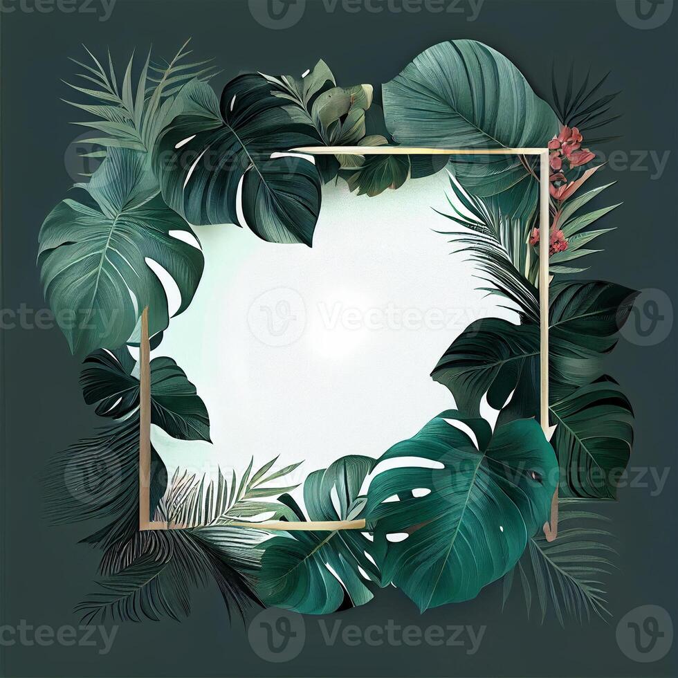 modèle, carte postale, bannière pour La publicité vert tropical monstera feuilles, paume des arbres - ai généré image photo