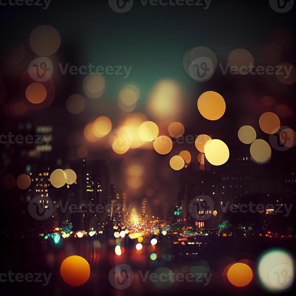 ville nuit paysage bokeh, flou illustration, Urbain paysage à crépuscule temps - ai généré image photo