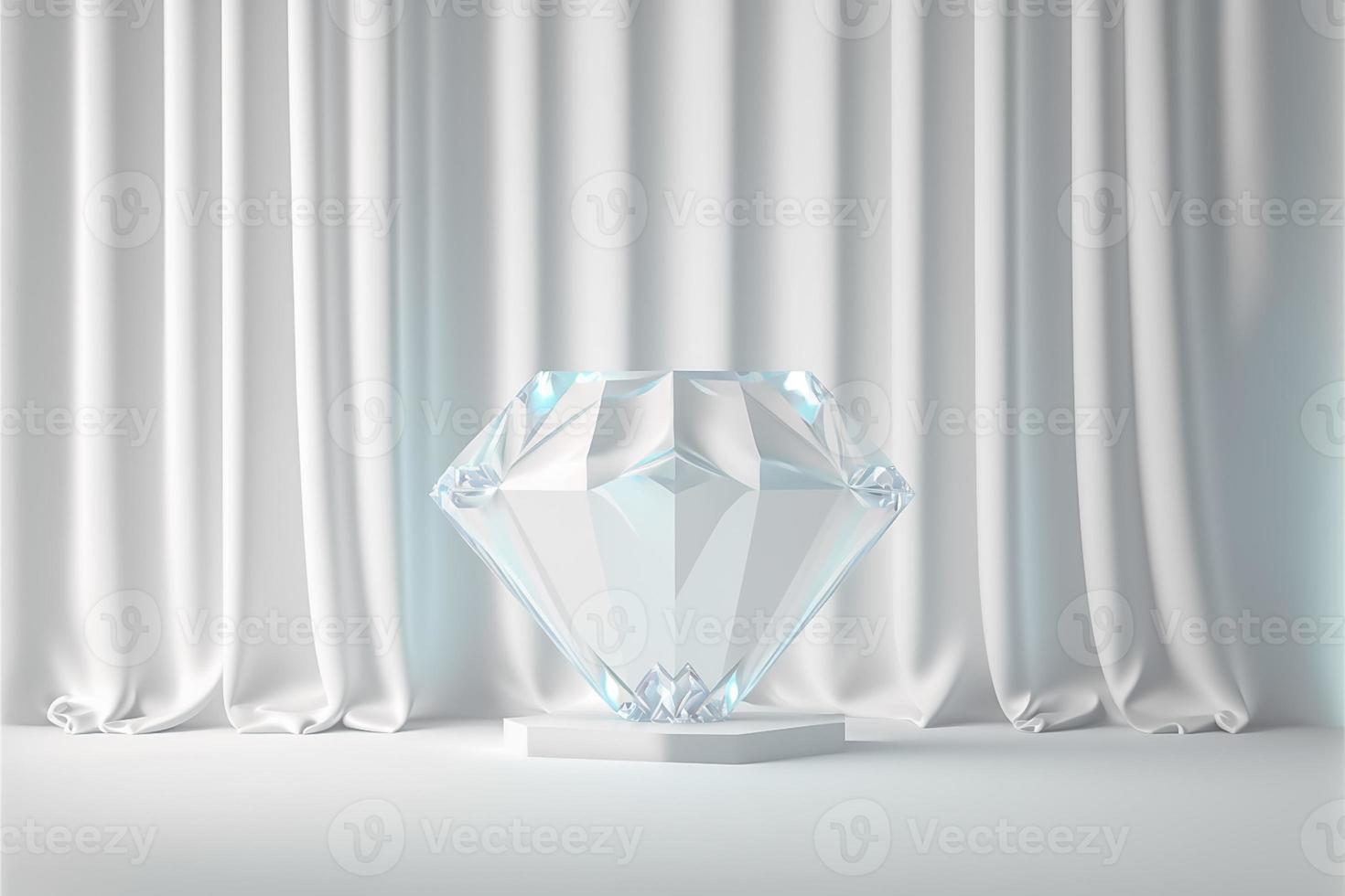 photo podium verre diamant avec brillant rideau luxe blanc arrière-plan, 3d produit afficher