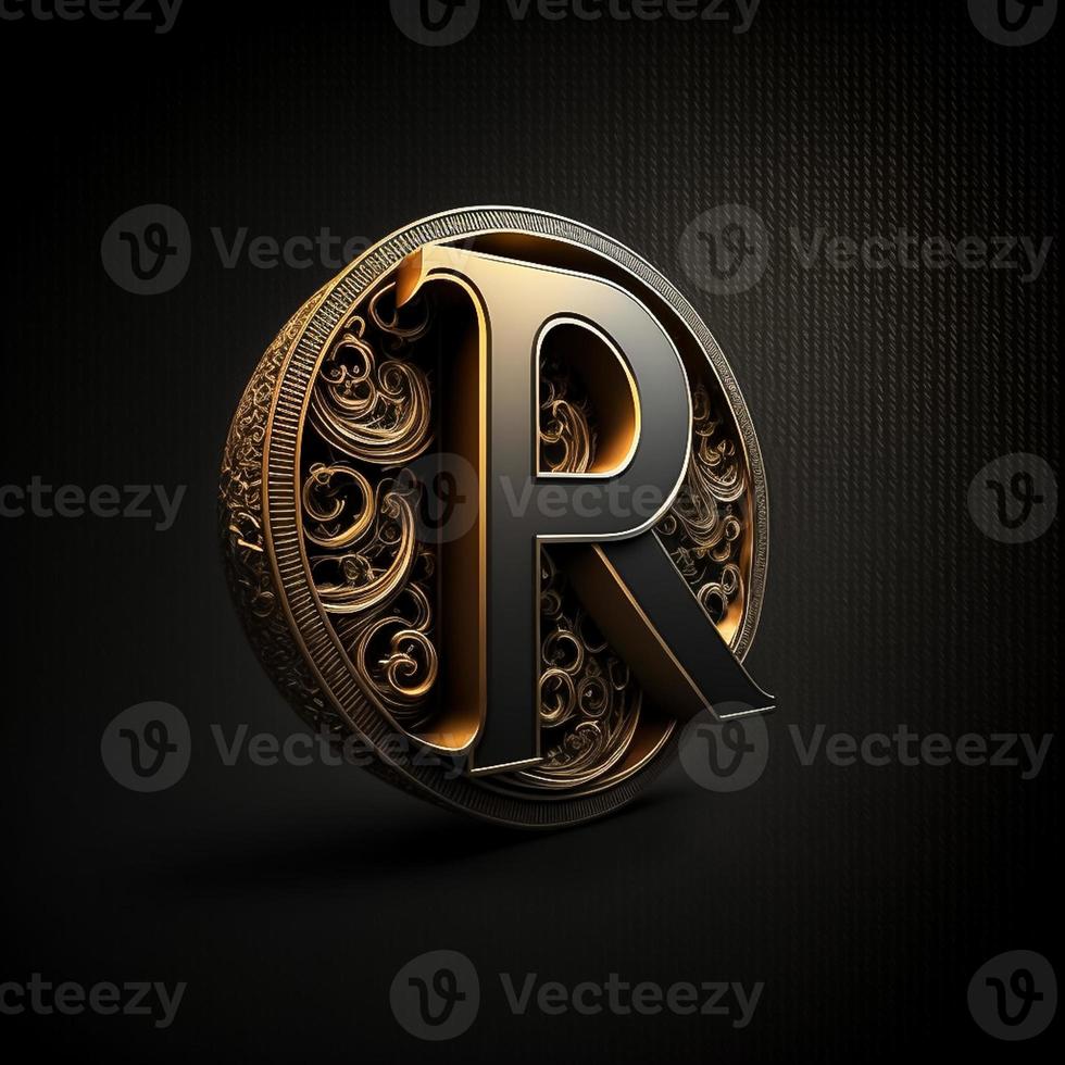 logo pour le lettre r avec une moderne classique style ,3d alphabet sur noir Contexte photo