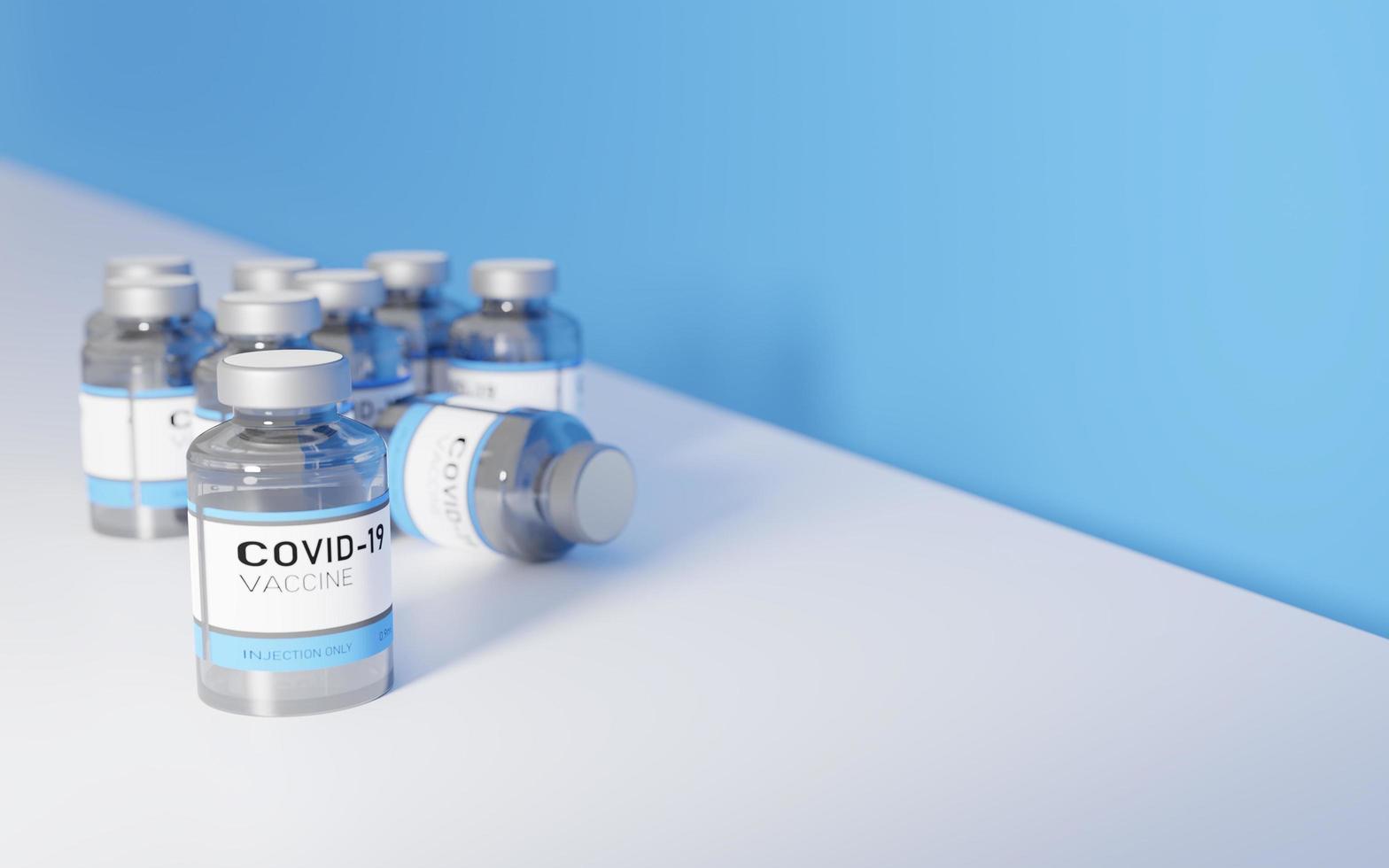 Vaccin contre le coronavirus sur un tableau blanc avec un fond bleu, rendu 3d photo