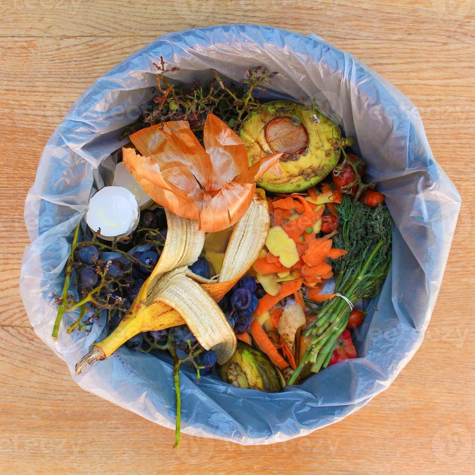 national déchets pour compost de des fruits et des légumes dans des ordures poubelle. photo